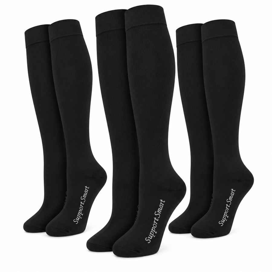Support Smart Cotton Ribbed Black - 20-30 mmHg Knee High
